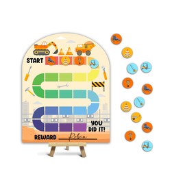 Construction Theme Wooden Reward Chart, Excavator Incentive Charts, Behavior Reward Charts, Responsibility Chart for Girls Kids Toddlers Homework Good Habits Assignments Attendance, 04