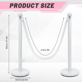 Ferraycle 4 Pcs Stainless Steel Stanchion Post Queue Red Carpet Ropes and Poles 5 ft White Velvet Rope Safety Barriers Sand Injection Hollow Base Crowd Control Stanchion for Party Theaters Wedding
