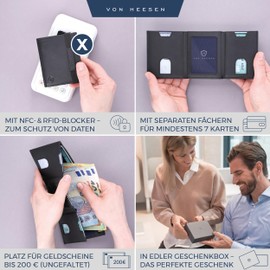 VON HEESEN Slim Wallet with RFID Protection - Men's Small Wallet - Mini Purse Women's Wallet - Card Holder Genuine Leather Card Wallet - Leather Credit Card Holder, Black (Waxy), XL coin pocket, XL