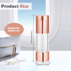 8 Pcs 30ml/1oz Airless Pump Bottles Empty Vacuum Bottle Rose Gold Travel Size Cosmetic Containers for Liquid Foundation Lotion Moisturizer Shampoo Make Up