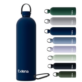 Exllena Insulated Water Bottles 1.5l with Handle Lid and Clip, Double Wall Vacuum Drinks Bottle Keeps Drinks Cold 24 Hrs/Hot 12 Hrs, Stainless Steel Water Bottle BPA Free(Dark Blue)