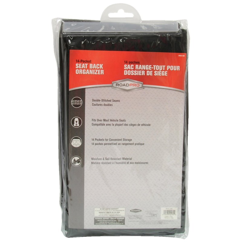 Roadpro RPSB-14BK Seat-Back Organizer Travel Essentials - Black