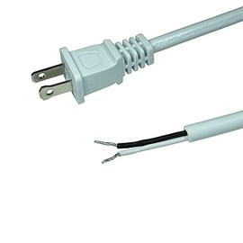 2-Prong Power Cord with Open Wiring,6 ft Replacement Power Cord with Open End,SJTW 2/C 18AWG 2 Conductor Pigtail Open Cable(White)
