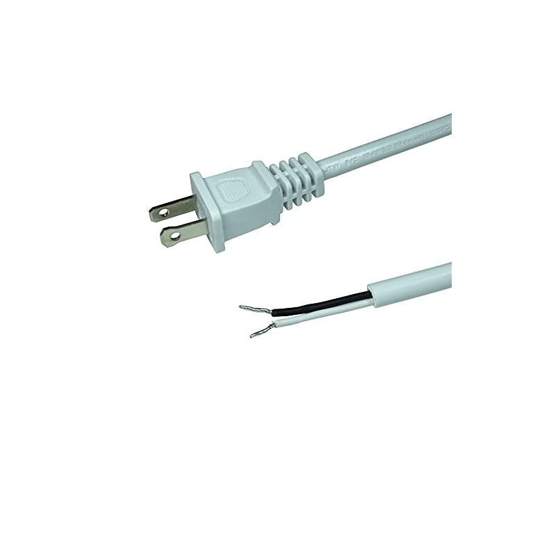 2-Prong Power Cord with Open Wiring,6 ft Replacement Power Cord