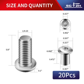 1/4-20 x 5/8" 20Pcs Flat Head Hex Socket Cap Screws Bolts Barrel Nuts Kit, 304 Stainless Steel 18-8, Full Thread by SG TZH (with Hex Spanner)