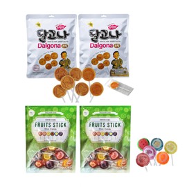 Korean Traditional Street Sugar Straw Handmade Candy Lollipop - Sugar Candy (4 pack, Combo)