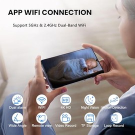 GHYREX Clock Camera 5G 4K HD Wireless Camera WiFi Nanny Cam for Home Indoor Security with Motion Detection and Night Vision【Upgraded】