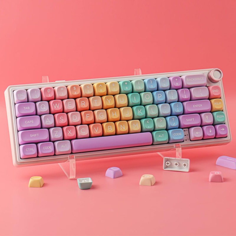 Tsungup MOA Profile Keycaps,PBT Cute Rainbow Candy Keycaps 126 Keys