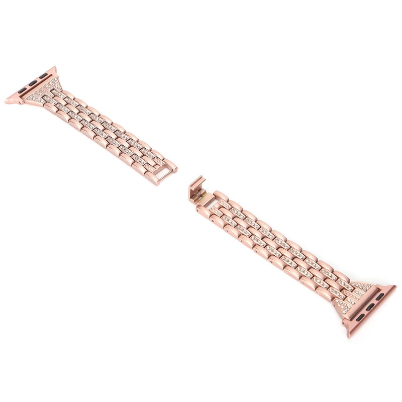 Watch Band Double Rows RhinestonesStudded Replacement Metal Strap for IOS