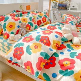 Home Bed Set 4pcs Thickened Brushed Simple Style Breathable Skin Friendly Cotton Bedding Comforter Sets
