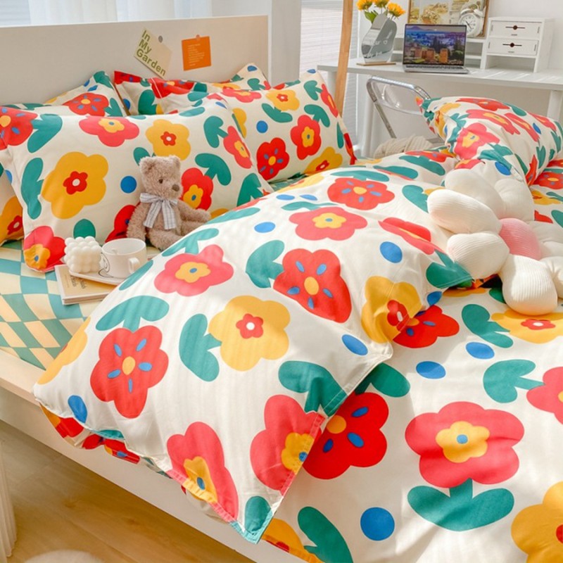 Home Bed Set 4pcs Thickened Brushed Simple Style Breathable Skin