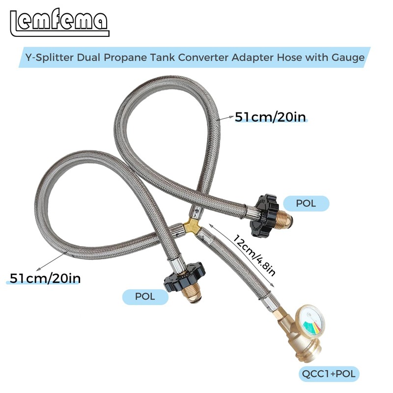 Lemfema Y Type Splitter Propane Tank Converter Adapter Hose with