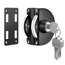 Sliding Glass Door Lock 304 Stainless Steel Commercial-Home 0.39“-0.47” Glass Door Anti-Theft Security Lock, Double Swing Hinged Frameless Push Sliding Gate Lock with 5 Keys- Black Model A102