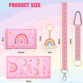 Rainbow Velcro Wallet Kids Trifold Coin Holder with Zipper, Kids Chest Wallet for Boys and Girls, with 3 Lanyards and Key Ring, Cartoon Purse for Children Birthday Gifts
