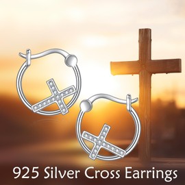 Sterling Silver Cross Earrings Scarf Earrings Faith Cross Jewellery Birthday and Christmas Gifts for Women and Wives, Sterling Silver
