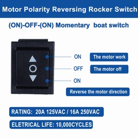 2Pcs Polarity Reversing Rocker Switch，DPDT 6-pin 3 Position (ON)-Off-(ON) Momentary Double Reset Rocker Toggle Switch with Jumper Wires Snap 12V 125V 250V 20A