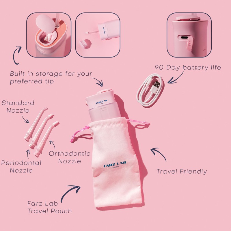 Water Flosser [Pink Mini Cordless Portable Travel] Water Teeth Cleaner