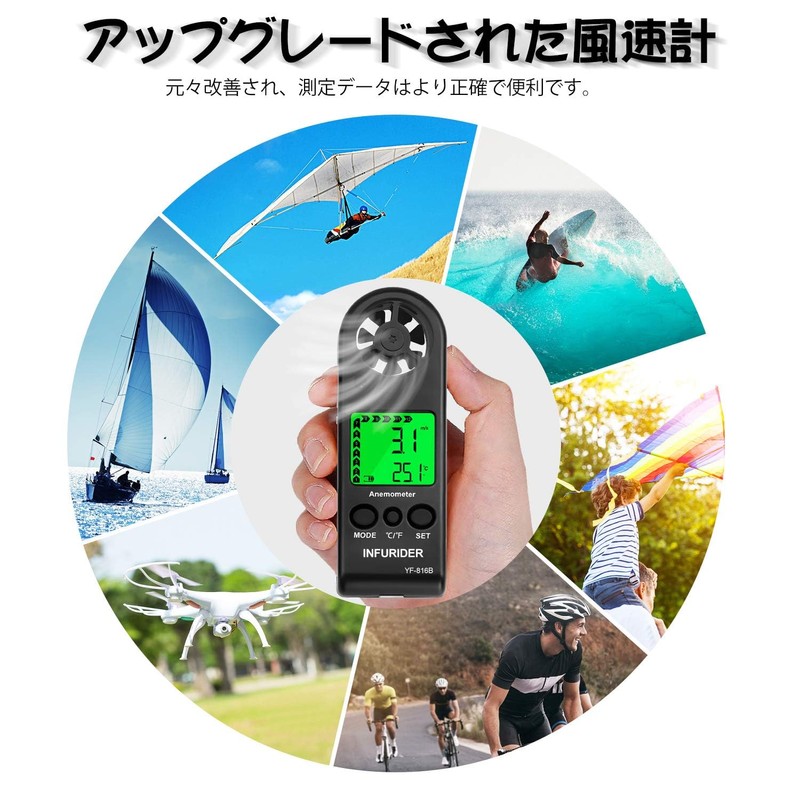 INFURIDER Handy Wind Anemometer, Wind Anemometer, Digital Wind Speed &