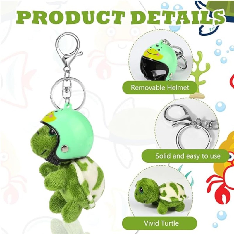 Tortoise Key Ring, Pack of 2, Cute Plush Pendant, Key
