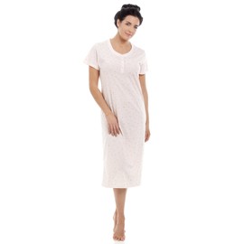 Camille Womens Short Sleeved Glitter Heart Nightdress - Ladies Lightweight Polycotton Nightie - Comfortable & Breathable Summer Nightwear with Button Fastening Pink 10-12