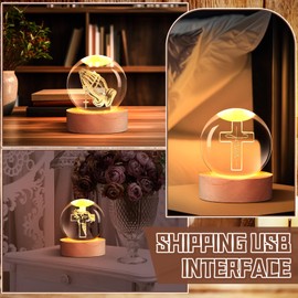 Kittmip 4 Pack Christian Religious Gift for Women Men Bulk 3D Crystal Cross Ball Standing Night Lights Laser Engraved Bible Verse Lamps with Wooden Base Praying Gifts Christian Church Decor