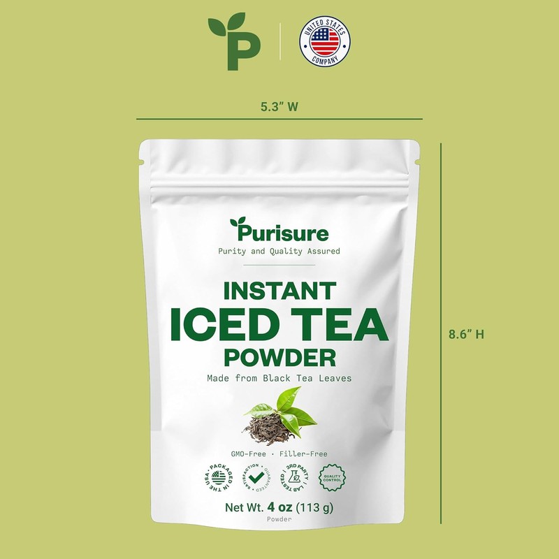 Purisure Unsweetened Instant Black Iced Tea Powder – Made from