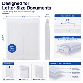 Tinlade 25 Pcs File Retention Jackets Clear Poly Letter Size with 3/4" Expansion Letter Size File Jackets Compatible with Fastener Folders for Office Law Client Document Organizer