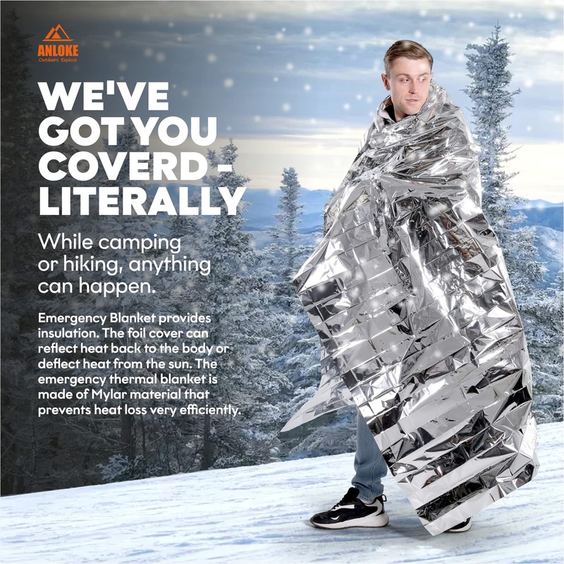 ANLOKE Emergency Blankets Mylar Thermal Blanket-(5 Pack) of Gigantic Space