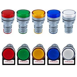 ARLETA 10pcs Energy Saving LED Indicator Light Voltage 12V/24V/110V Current 20mA Mounting Hole Size 22mm(7/8 Inch) Green Yellow Red Blue White (24V)