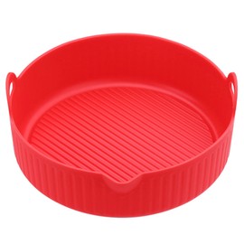 BesoAbrazo 1-Piece Reusable Air Fryer Silicone Tray, Food Safe Non-Stick Silicone Insert Bowl Fits 3 to 5 QT Airfryer, Replacement for Parchment Paper Liners (7.5Inch, Round, Red)