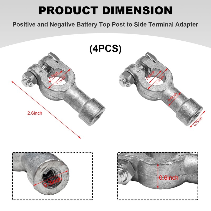 4PCS Car Battery Connectors, Positive and Negative Lead Top Post