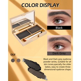 Eyebrow Powder Kit- 2 Color Soft Tinted Eye Brow Powder Palette,Waterproof Longlasting Dark Black/Dark Grey Brow Filler,Professional Eyebrow Makeup for Older Women with Mirror Brow Brush & Razor-Set06