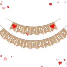 SWSATYW Burlap Happy Anniversary Banner Party Bunting Garland Wedding Decoration Supplies