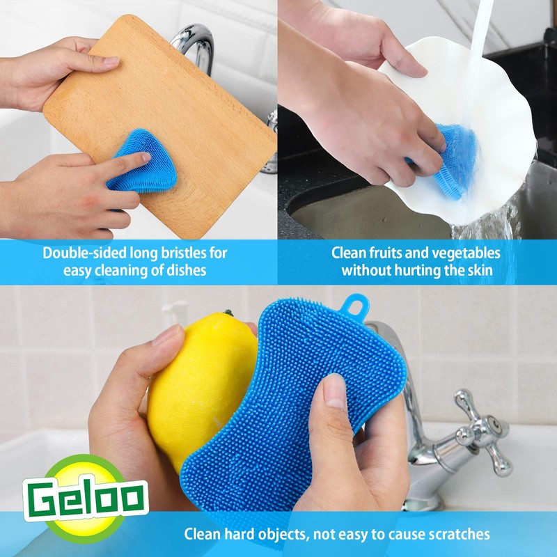 Geloo.Silicone Sponge Dish Brush, Double Sided Cleaning Brush for Dishes,