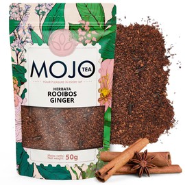 Mojo Tea Rooibos Tea with Ginger - Flavored Loose Herbal Tea Caffeine Free & Warming - Sweet Spicy Redbush Tea with Natural Flavour - 50g