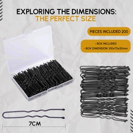 200 Pcs Black U Shaped Hair Pins for Buns, U Pins Hair for Women, Clips for Hairs Bobby Pin, Ballet Hairs Pin, Buns Grips, U Bobby for Thick Hairs, Curby Grip