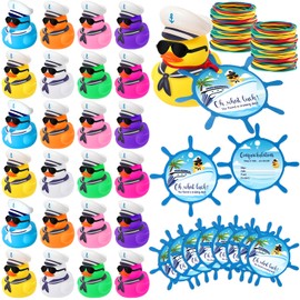 Halloscume 144 Pcs Duck Tag Cruise Kit Includes 48 Pcs Mini Cruising Rubber Ducks 48 Sheets Duck Tags 48 Pcs Elastic Rubber Bands for Cruising Hiding Ducking Luggage Carnival Game Rewards (Multicolor)