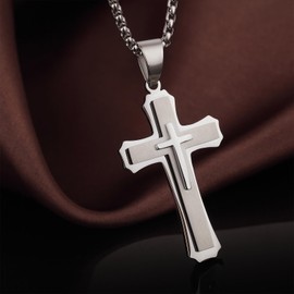 Jiahanzb Men's Cross Necklace Stainless Steel Cross Pendant Jesus Christ Necklace 316L Stainless Steel Cross Necklace Pendant for Men Large Cross Necklace for Men Cross Jewelry for Men 24 Inch