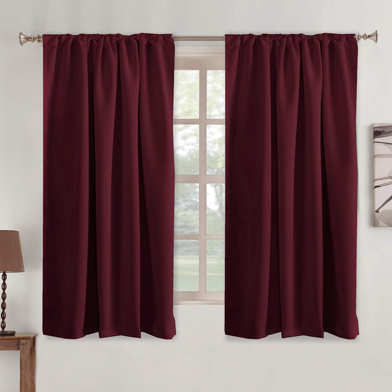 Turquoize Burgundy Blackout Curtains Solid Rod Pocket and Back Tab