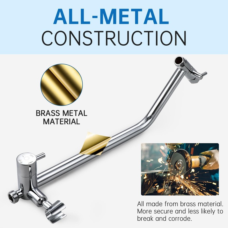G-Promise All Metal Shower Diverter with Low Holder, Extended 13.5