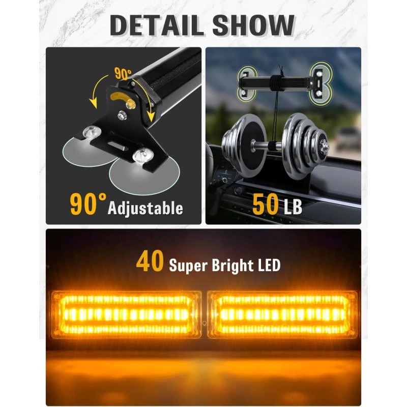 Auto 1002L Emergency Strobe Light Bar 40LED Amber Dash Safety
