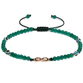 XHUUU Green Agate Evil EyeBeaded Anklet Plated with 14k Gold Infinity Symbol Healing Crystals Ankle Bracelets for Women Jewelry Endless Love Charms Protection Gifts