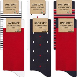 Dafi soft 6 Pairs Womens Socks, Stripe Dots Plain Assorted, Ladies Cotton Socks (UK 6-8, 6x Navy/Red Assorted)