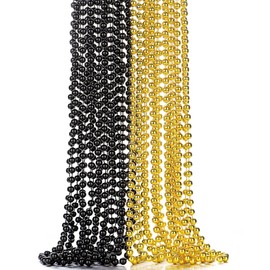 JoyGala New Year Decorations Bead Necklaces Set - Daily Gatherings Accessories - Ideal Mardi Gras Party Decorations for Women, Black&Gold Beads Necklace for Parade Throws (12, Gold&Black)