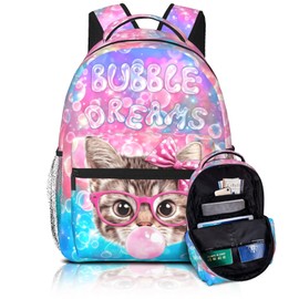 TREKTOTS 15 Inch Lightweight Cat Bubble Backpack for Girls Ages 6-8, Cute School Bookbag with Large Capacity & Padded Ergonomic Back, Ideal for Kindergarten & Elementary