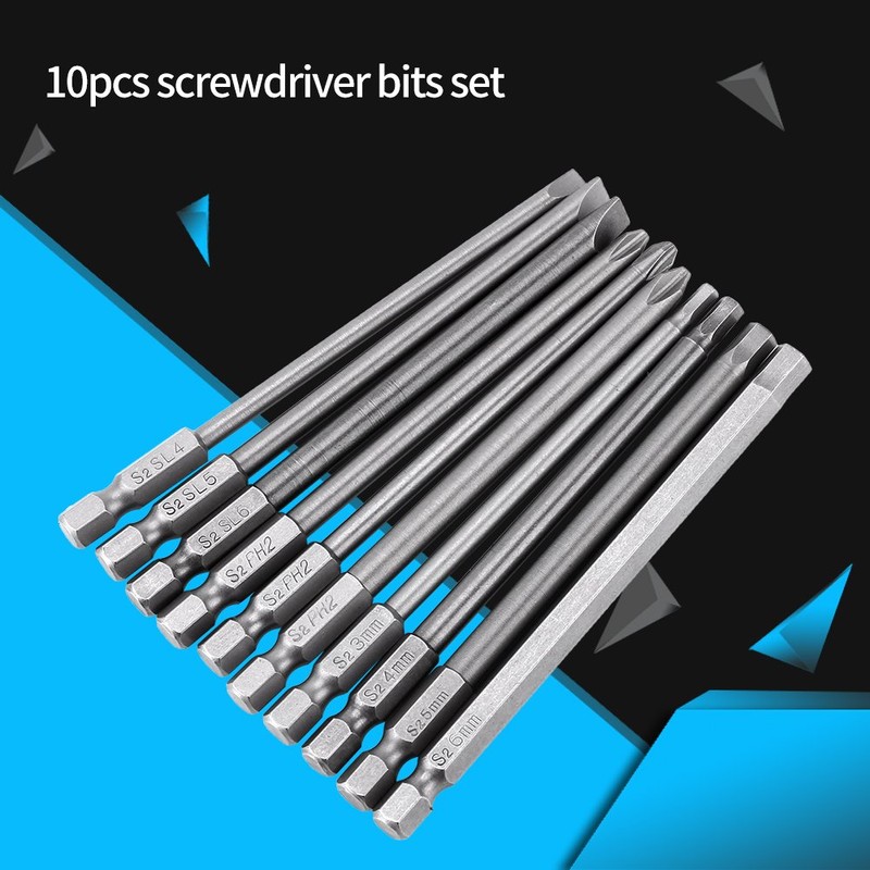 Long Magnetic BST Screwdriver Bits, Akozon 10 Pieces (Slotted +