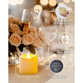 5plots 400+ Hour Remote Control Flameless Votive Candles, Flickering Battery Operated LED Tea Lights, 2/4/6/8H Timer for Wedding, Table, Halloween, Christmas Decorations-Ivory (12 Pack)