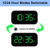 LED Digital Alarm Clock Brightness Adjustable 12/24Hr White Shell Green