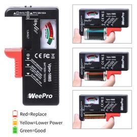 Battery Tester Checker by WeePro - Universal Battery Tester Monitor for AA AAA C D 9V 1.5V Button Cell Batteries - Household Battery Life Level Testers Power Meter