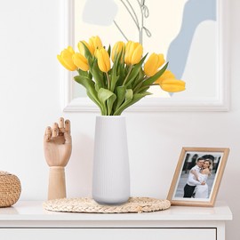 Hejo Ceramic Vase, White, Modern Flower Vase, Simple Decorative Vase, Small Vase for Pampas Grass for Living Room, Bedroom, Farmhouse, Office (White)